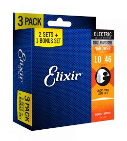 Elixir 16542 NanoWeb Light 10-46 Pack 2+1